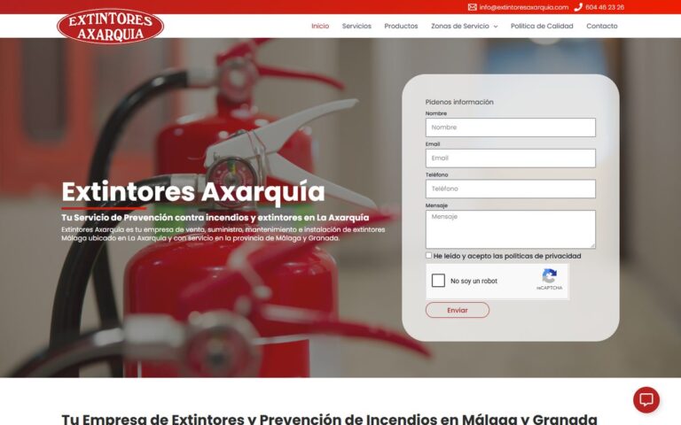 Portada de la web de Extintores Axarquía