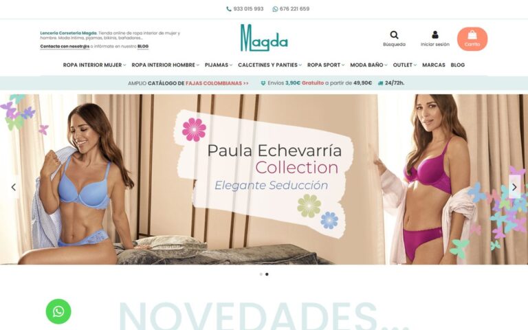 Portada de la web de Corsetería Magda