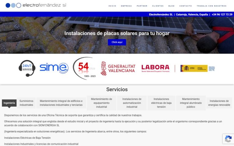 Portada de la web de Electrofernández