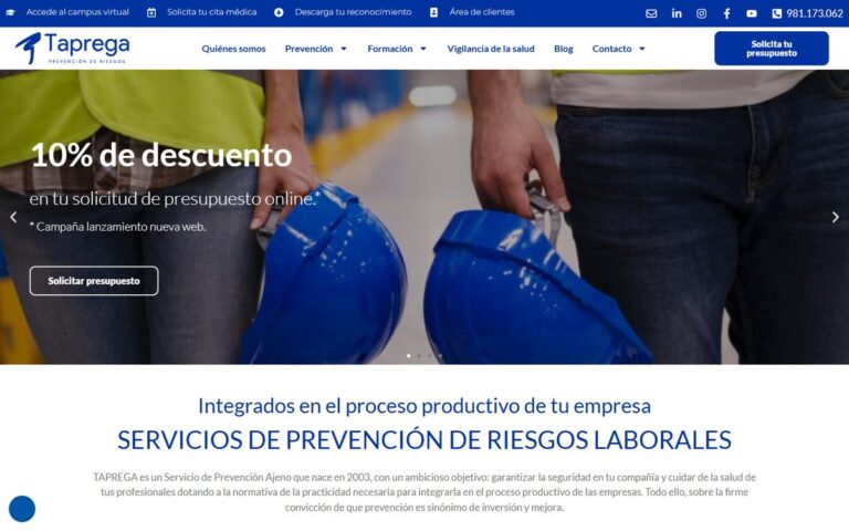Portada de la web de Taprega